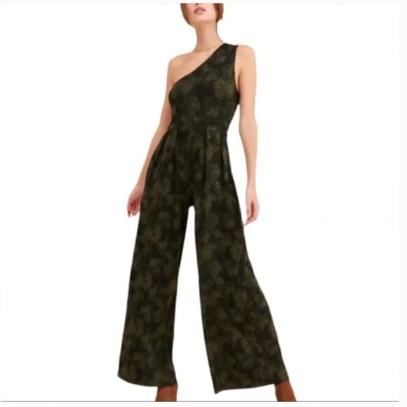 FREE PEOPLE Maya Asymmetrical Animal Print Green Black Jumpsuit Women’s Medium